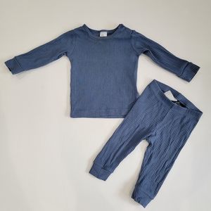 6-9M Blue Ribbed Organic Sleep Set